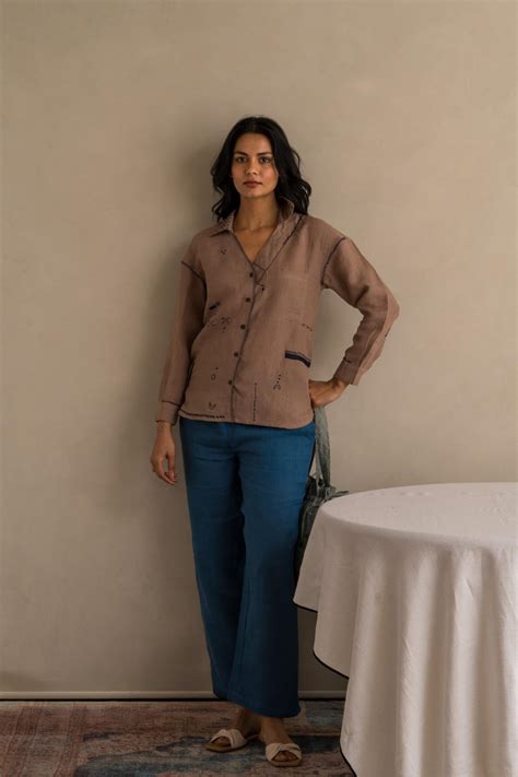 Buy Linen Saffron Shirt In Muted Mocha Online – Live Linen