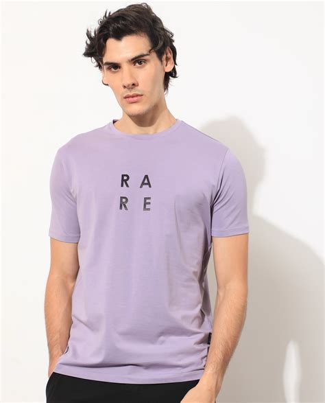 Rare Rabbit Men's Lalyy Purple Cotton Graphic Print Slim Fit Half Slee