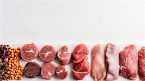 Premium Photo | Set of different types of raw meat Top view on the ...