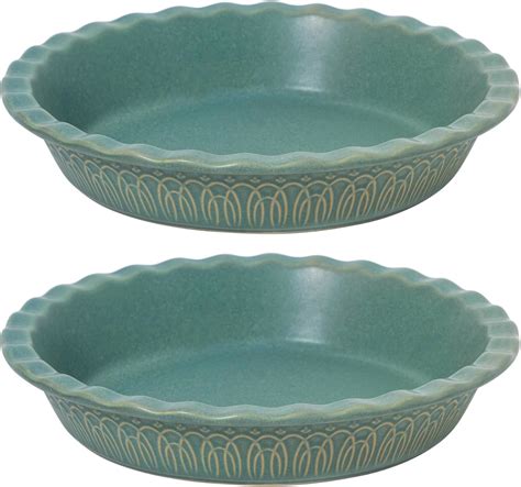 Amazon.com: Fun Elements Ceramic Pie Pan, 9 Inch Pie Dish for Baking ...