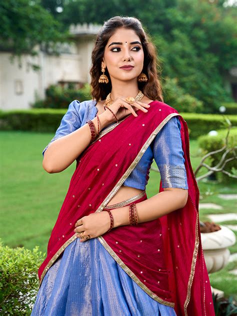 Blue Zari Weaving Kanchipuram Lehenga Choli – Niharika Fashion