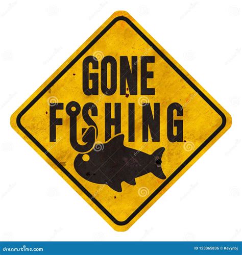 Gone Fishing Sign Grunge with Hook and Fish Metal Street Sign Style ...