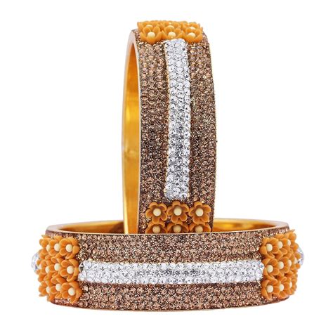 Sukriti Beautiful Partywear Flower Brass Kada Gold-White Bangles for W ...