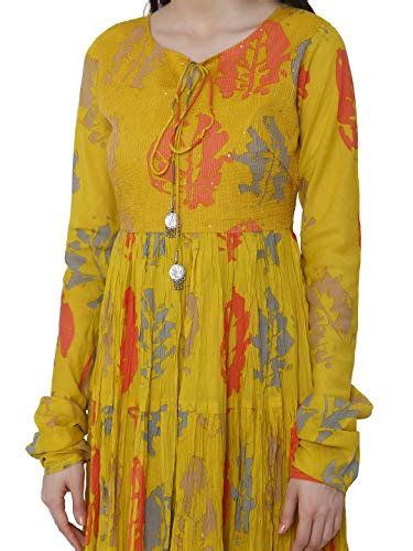 Buy Raisin Women's Comfortable Yellow Printed Cotton Floor Length A ...
