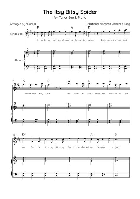 The Itsy Bitsy Spider - Tenor Sax & Piano in C Major With Chords ...