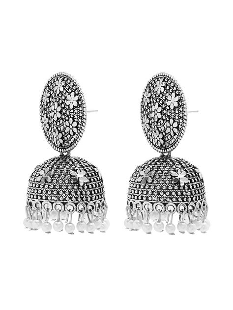 Antique Authentic Silver Look Oxidised Jhumka Earrings For Women & Gir ...