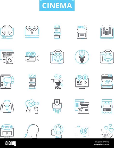 Cinema vector line icons set. Movie, theatre, film, projection ...