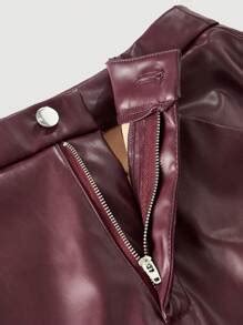 SHEIN MOD Burgundy Date Night Solid PU Leather Straight Leg Pants ...