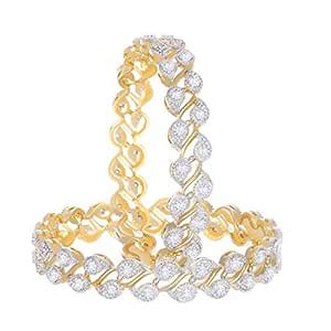 Buy ZENEME Bangle Gold Plated American Diamond Studded Sparkling Leafy ...