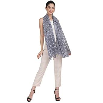 Buy Cashmere Craft Blue Pure Cotton Women Printed Fancy Scarf/Scarf ...