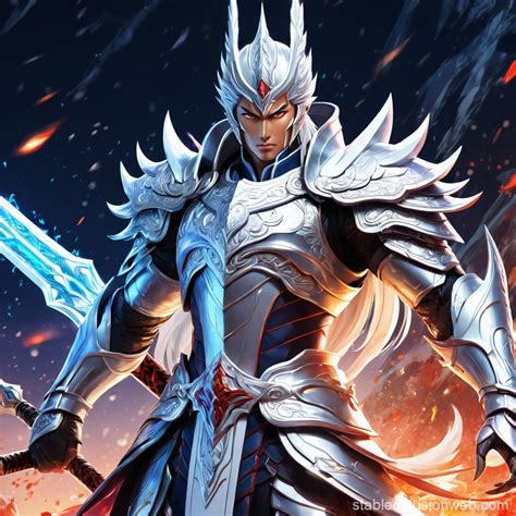 Heavenly War God Cradled in Silver-White Armor | Stable Diffusion Online