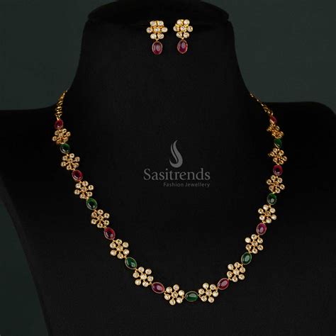 Stunning Traditional Matte Gold Plated AD Stone Necklace for Women ...