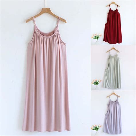 Fanxing Womens Nightgown Built in Bra Sleeveless Long Night Gown Slip ...