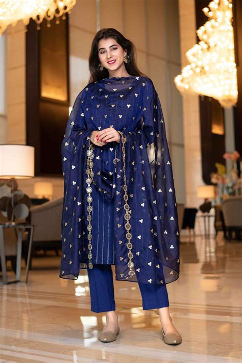 Buy Royal Blue Kurta Set With Organza Dupatta for Women | Label Shaurya ...