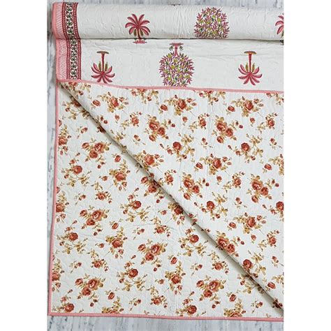Bagru Hand Printed Reversible Double Bed Cotton Quilt | Vinshika Boutique