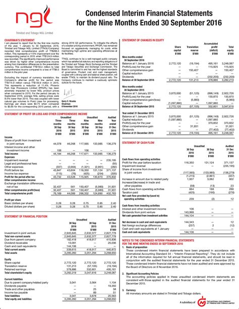 TTNGL - Interim Financial Statements to 30 Sept 2016 - NGC | NGC