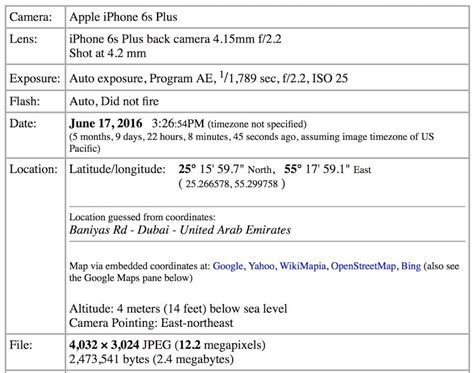 EXIF Metadata 的图像结果