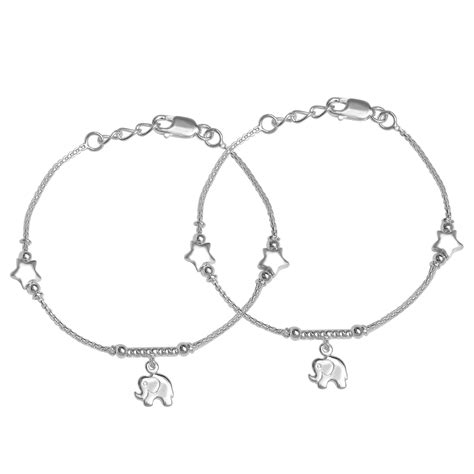 Buy 925 Sterling Silver Star & Elephant Cute Modern Anklets for Kids 4 ...