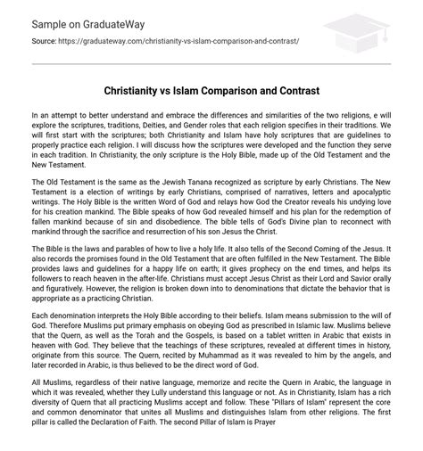 ⇉Christianity vs Islam Comparison and Contrast Essay Example | GraduateWay