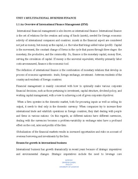 Unit 1 IFM intro - These notes are very important with the view point ...