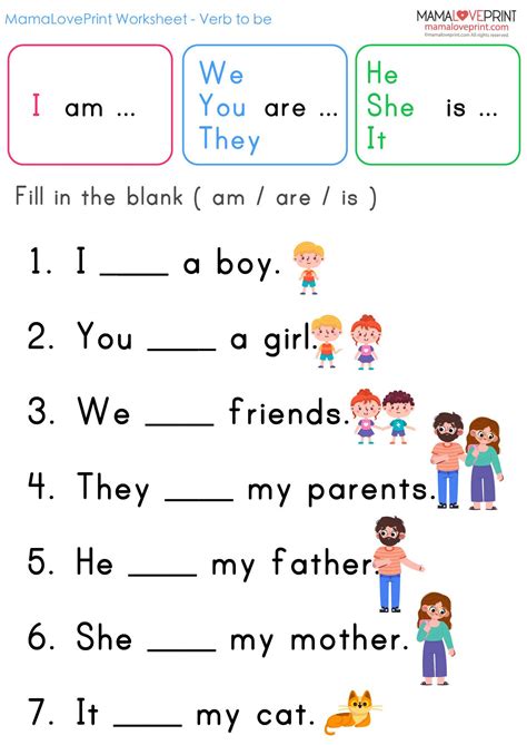 MamaLovePrint . Grade 1 English Worksheets . Verb To Be (is , am , are ...