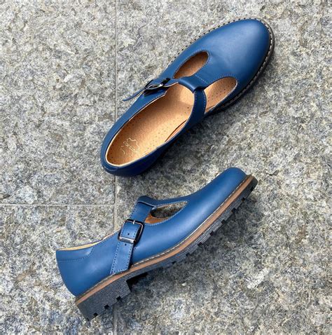 Women navy blue leather Mary Janes shoes handmade mary jane | Etsy