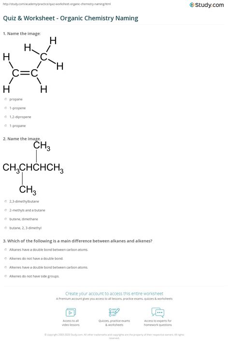 Quiz & Worksheet - Organic Chemistry Naming | Study.com