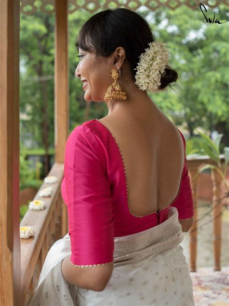 Pink Art Silk Boat Neck Padded Blouse|Aambal|Suta