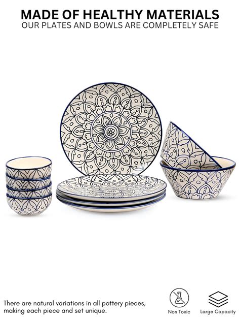 VarEesha Mehraab Blue Off-white Ceramic Ten Piece Dinner Set