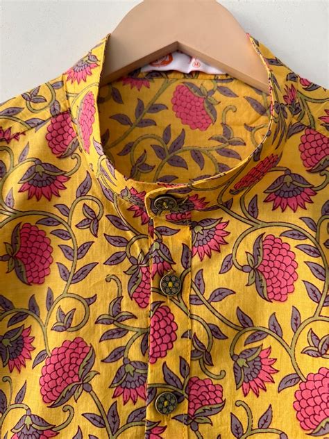 Haldi Print Handblock Cotton Short Kurta by Kartikeya Jaipur – Lable ...
