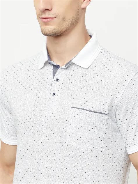 Octave Men White Polo Collar T-shirt