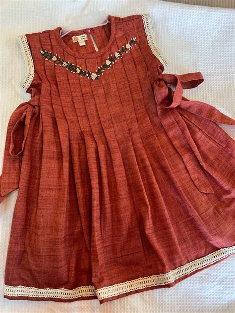 Klingaru Frock - Rust with Hand Embroidery and Pleats