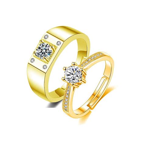 dc jewels Elegant Engagement Gold Plated Adjustable Couple Rings with ...