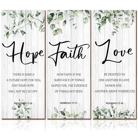 Blulu 3 Pieces Faith Hope Love Wall Decor Bible Verse Inspirational ...