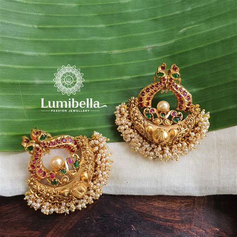 Peacock Cluster Pearl Chandbalis – LumibellaFashion