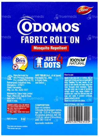 Odomos Mosquito Repellant Fabric Roll On 8 Ml - Uses, Side Effects ...