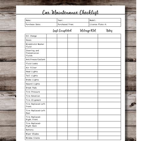 Standard Car Maintenance Checklist at Cristina Lee blog
