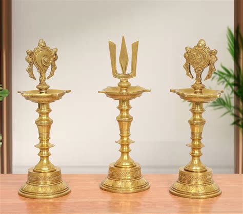 Brass Traditional Diya Shankh, Chakra, Naama Oil Lamp Tirupati Balaji ...