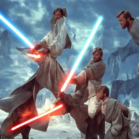 [old obi wan kenobi] fights [young obi wan kenobi] in | Stable Diffusion