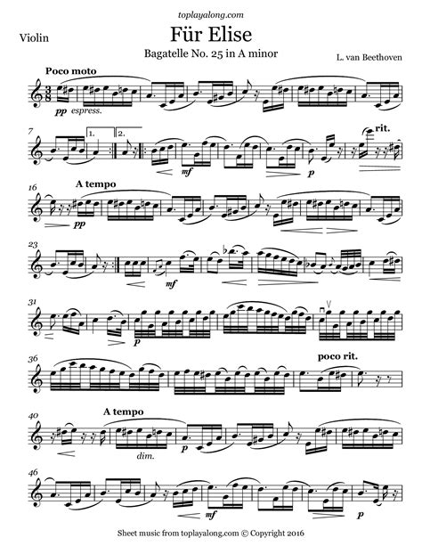 Play Beethoven's Für Elise on Violin with Sheet Music and Backing Tracks