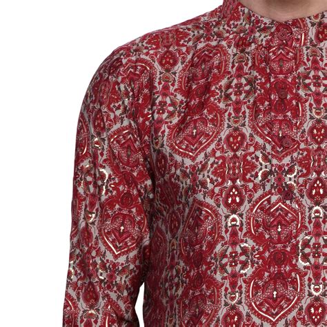 Men's red printed kurta with beige pants – Hapfab