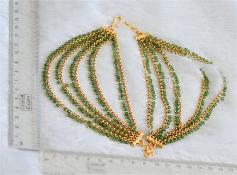 Matte finish emerald green beaded multi layer ear side chain dj-49800 ...