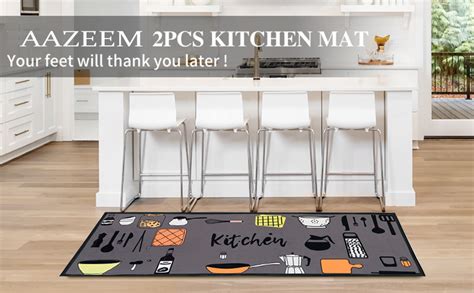 AAZEEM Abstract Kitchen Floor Mat & Runner with Anti Skid Backing (Grey ...
