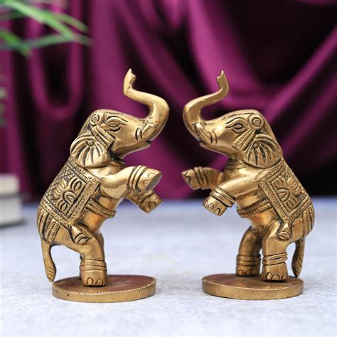 Buy The Advitya ® Brass Elephant Showpiece|Elephant Jumping Pair Idol ...