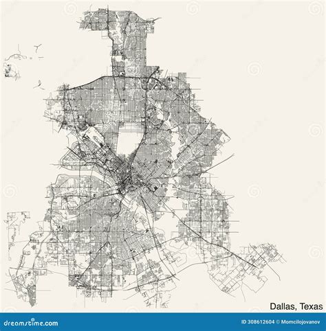 Street Roads Map of DALLAS, TEXAS Stock Vector - Illustration of ...