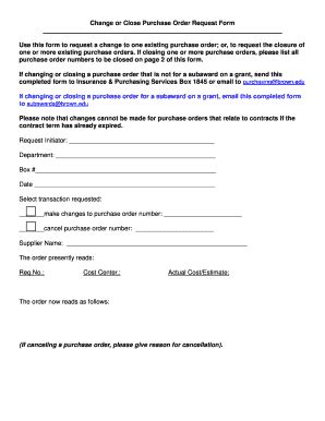 Fillable Online brown Change or Close Purchase Order Request Form Fax ...