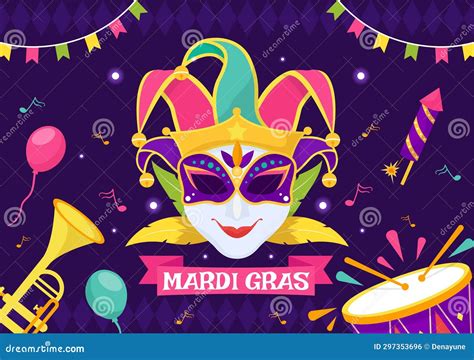 Mardi Gras Carnival Vector Illustration. Translation is French for Fat ...