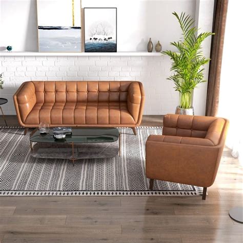 Torque - Louis Leatherette 3+1 Seater Sofa Set (Brown) | Sectional Sofa ...