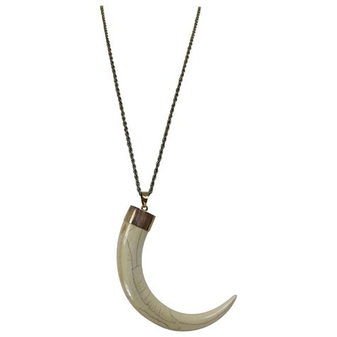 Wild Boars Tusk 14K Gold Mounted Necklace 1950s at 1stDibs | pig teeth ...