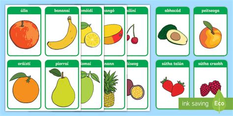 Fruit as Gaeilge | Flashcards | Acmhainní Gaeilge